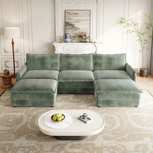 English Elm Corduroy 3-Seater Oversized Cloud Couch With Movable Footrests For Custom Living Room Comfort W834S00425
