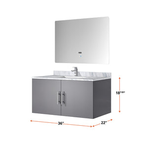 English Elm Dark Grey Bath Vanity Set With Carrara Marble Top, Chrome Faucet, And Led Mirror For Modern Spaces B2731S01309