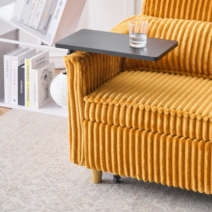 English Elm The pull-out corduroy sofa bed with convertible tabletop and USB charging ports for living room comfort Yellow W1278P248130