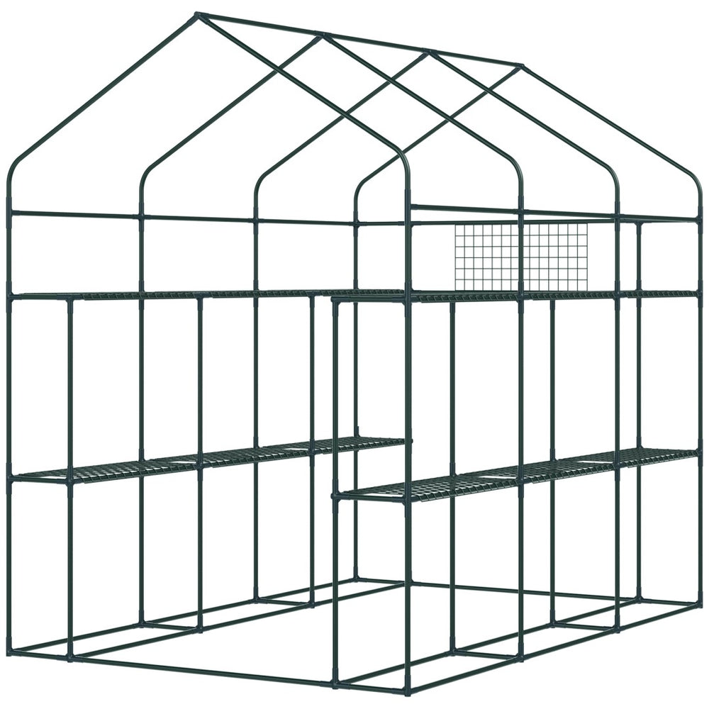 English Elm Outsunny Walk-in Lean-to Greenhouse with Pe Cover Roll-up Window and Ground Stakes W2225P217965