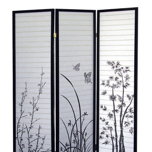 English Elm 70" Tall 3-Panel Folding Screen – Elegant Floral Design, Black Frame, Ideal For Privacy & Decor B072115972
