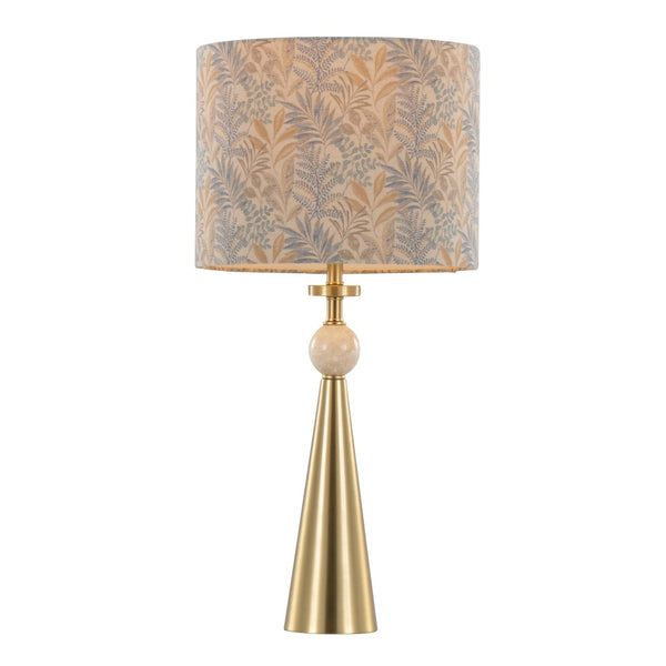 English Elm Table Lamp Set of Two Gold Metal Travertine Base with Leaf Fabric Shade Glam Decor B202P471581