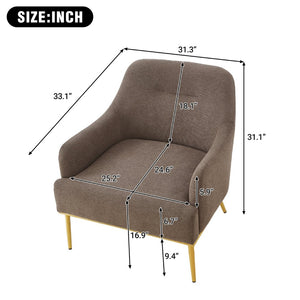 English Elm Modern Chenille Armchair with Curved Back Gold Legs Plush Accent Seat for Any Room Brown N763P360684D