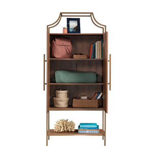 English Elm Storage Cabinet - Modern Brown Wood With Gold Accents, Space-Saving Design For Entryway & Living Room B356P367785-GIGA