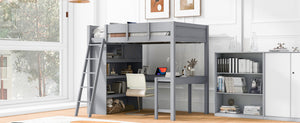 English Elm Full Size Loft Bed with Built-in Desk and Shelving for Kids or Teen Bedrooms LT000802AAE