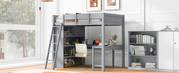 English Elm Full Size Loft Bed with Built-in Desk and Shelving for Kids or Teen Bedrooms LT000802AAE