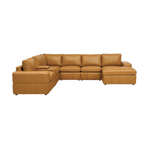 English Elm Premium Leather Match Sectional with Dual Recliners Square Arms and Console Storage Ginger B2748S00133