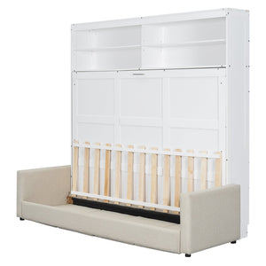 English Elm Queen Murphy Wall Bed with Linen Sofa for Studio and Small Space Living White LP000892AAK