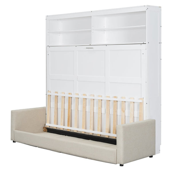 English Elm Queen Murphy Wall Bed with Linen Sofa for Studio and Small Space Living White LP000892AAK