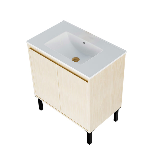 English Elm 30 Inch Bathroom Vanity with Sink — Floor-Standing Stability, Soft-Close Drawers, Ample Storage, Durable Finish Oak 35.47 L x 8.07 W x 21.85 H W3520S00017