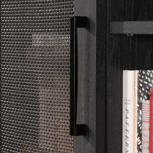 English Elm Hutch, Sleek Black Finish Modern Storage Solution With Adjustable Shelves And Open Display Space B356P402581