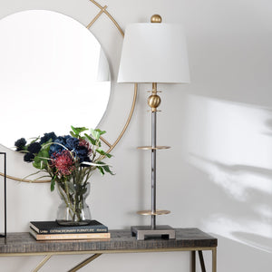 Crestview Collection 37.25"H Metal Buffet Lamp - Modern Transitional Style With Brass Accents & White Linen Shade For Elegance   Cvaer1989