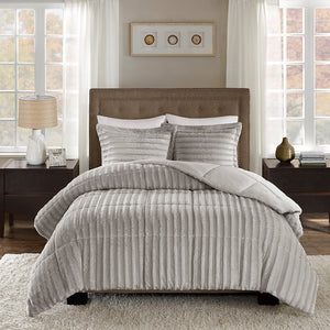 English Elm Full/Queen Duke Faux Fur Comforter Set — OEKO-TEX Certified Plush Luxury Comforter with Two Shams Grey 18.9 L x 13.39 W x 13.39 H B03596919