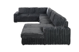 English Elm 102 Inch Linen Modular Sectional Sofa with Hidden Storage and Cloud Cushion Comfort Dark Gray W1099S00177