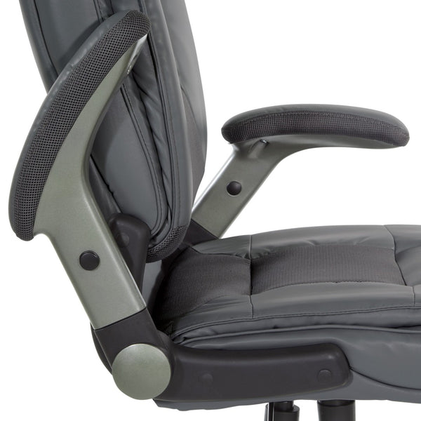 OSP Home Furnishings Exec Bonded Leather Office Chair with Lumbar Support Flip Arms and Pneumatic Height Adjust ECH52607-EC42
