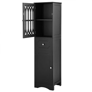 English Elm Tall Bathroom Cabinet Slim Freestanding Storage with Drawer & Doors, Adjustable Shelves, MDF Build Black WF289427AAB