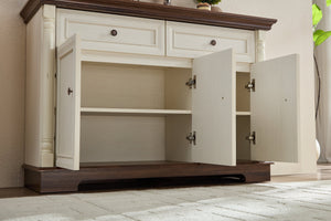 English Elm Farmhouse Large Wall Storage Cabinet - Roman Column Design, Versatile Coffee Bar & Wine Cooler Stand W2393P300539