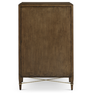 Verona Chanterelle Five-Drawer Chest – Elegant Brown Lacquered Linen with Champagne Metal Details