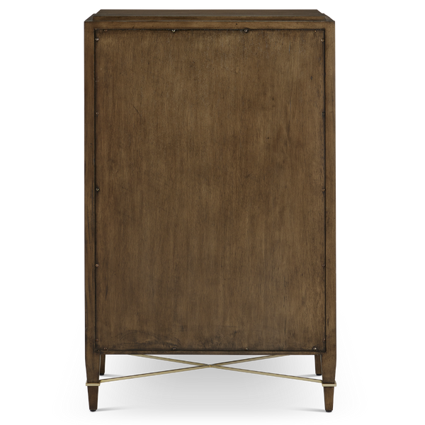 Verona Chanterelle Five-Drawer Chest – Elegant Brown Lacquered Linen with Champagne Metal Details