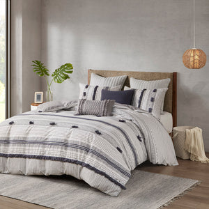 INK+IVY Cody BOHO 3 Piece Cotton Duvet Cover Set II12-1263 Gray/Navy