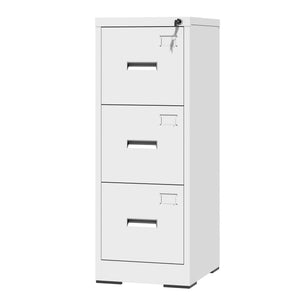 English Elm 3 Drawer Metal Vertical File Cabinet with Lock, Anti-Tilt, Quiet Ball-Bearing Slides and Label Holders for A4 Legal Letter Storage White T2398P342716