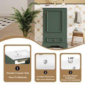 English Elm 20 Inch Bathroom Vanity with Ceramic Sink, Soft-Close Door, Adjustable Shelf, Smart Storage Organizing Design Green N729P299505F