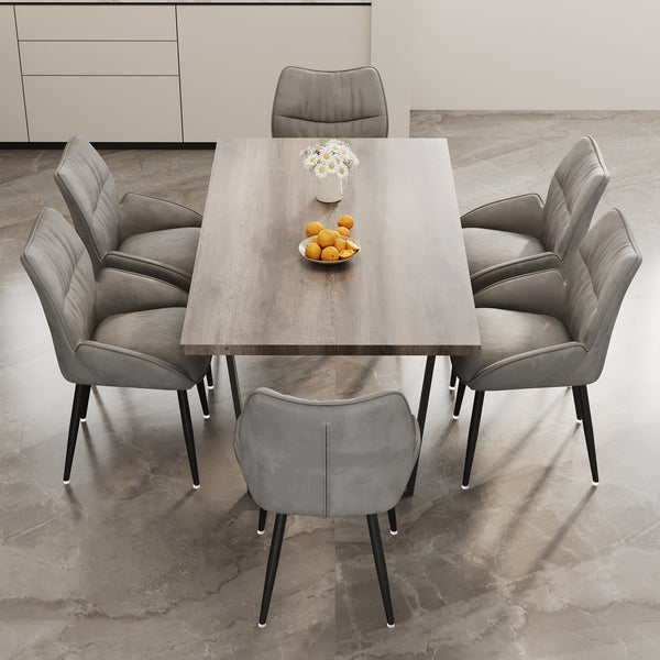 English Elm 62.9-Inch Walnut Dining Set With 6 Plush Velvet Chairs - Modern, Durable, Easy To Assemble, Seats 4-6 W1727S00083