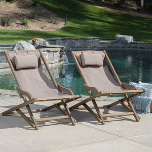 English Elm Christopher Knight Home® - NIKKI Sling Chair with Head Pillow — Portable Wood Frame Beach & Pool Lounger, Durable Polyester Fabric Grey 57 L x 26.75 W x 8.25 H 60059.00FEU