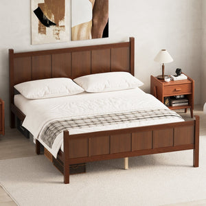 English Elm Queen Platform Bed Shaker Farmhouse Style with Vertical Slat Headboard and Wood Grain Finish Dark Walnut N733P422480P