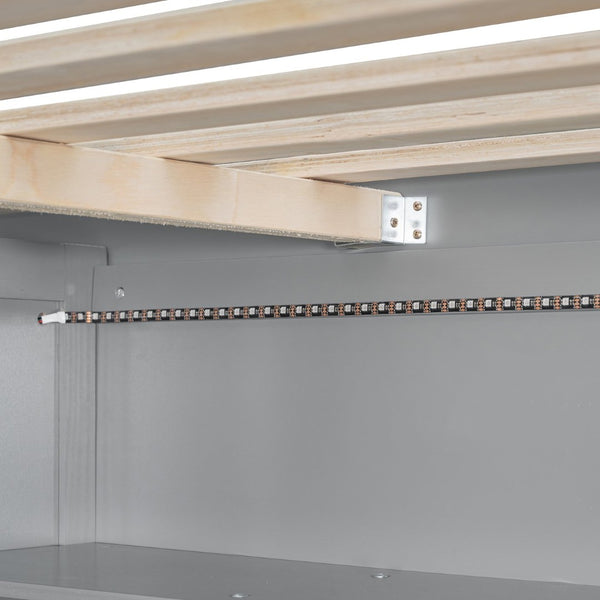 English Elm Full Loft Bed with Integrated Wardrobe Desk Shelving and Led Lighting for Teen Rooms Grey LT000927AAE