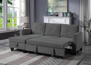 English Elm Novella Velvet Sleeper Sectional with Reversible Chaise and Hidden Storage for Small Spaces Dark Gray B2749S00120