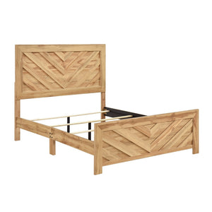 English Elm Natural Wood Grain Queen Panel Bed Chevron Geometric Headboard Rustic Farmhouse Frame B011P490034