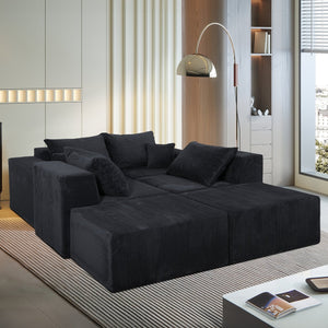 English Elm 6-Piece Modular U-Shaped Sectional Sofa with Chaise Convertible Corduroy Comfort and Secure Base Black W3163S00040