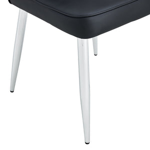 English Elm Modern Pu Leather Dining Chair Set of Six with Curved Back and Polished Metal Legs Black+Silver W1151P370777