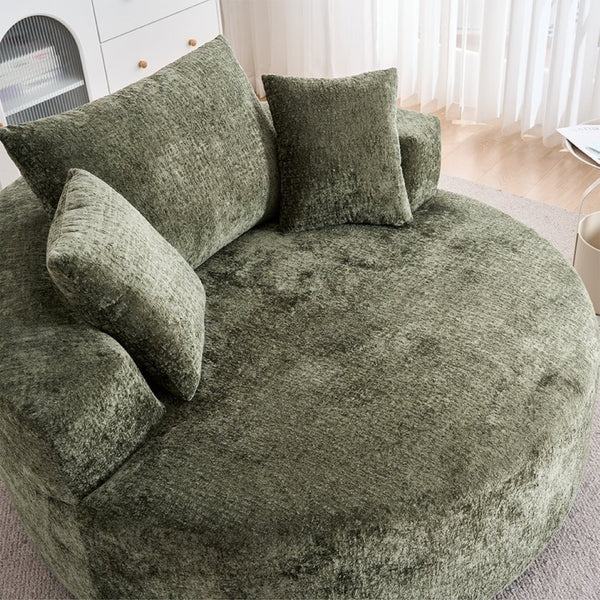 English Elm Round Swivel Barrel Chair Plush Chenille Upholstery Cozy Accent Seat for Any Room Green W2915P338893