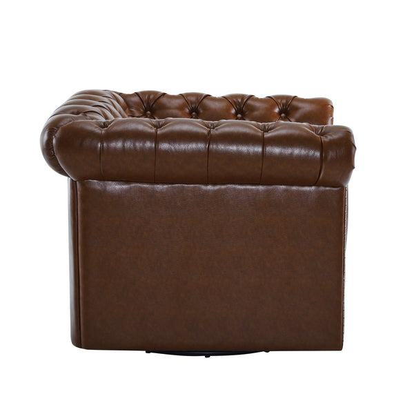 English Elm Christopher Knight Home® - Chesterfield Swivel Club Chair with Deep Button Tufting, Nailhead Trim, 360° Metal Swivel Comfort Dark Brown 39.25 L x 33.85 W x 27.85 H N776P195601D