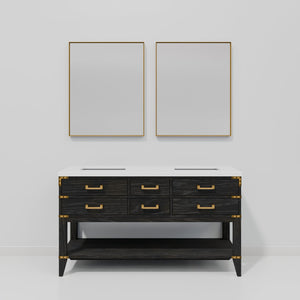English Elm Black Oak Double Bath Vanity With White Quartz Top, Soft-Close Drawers & Matching Mirrors, 60"W B2731S02162