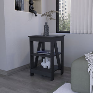 English Elm Clio modern auxiliary table with two open shelves for living room storage and decorative display, durable engineered wood Black 34.65 L x 20.87 W x 3.15 H B128P189931