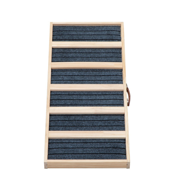 English Elm 39" Folding Pinewood Pet Ramp with Non-slip Surface and Adjustable Height for Dogs W2181P357575