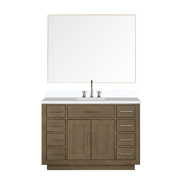 English Elm Grey Oak Single Bath Vanity Set With White Quartz Top, Chrome Faucet, & Frameless Mirror - Modern Design B2731S01965