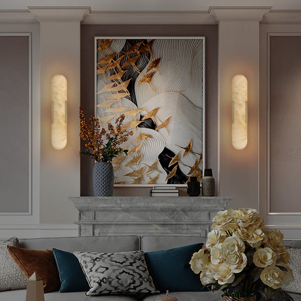 English Elm 19.7" Natural Marble Wall Sconce Set of 2 Matte Iron LED Vanity Lights 16W Dimmable 3000-6500K Gold W2312P394335
