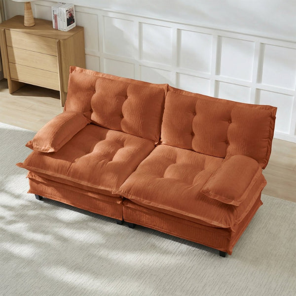 English Elm 77 Inch Cloud Loveseat Modular Chenille Sofa with Lattice Cushions for Any Room Orange W714S01734