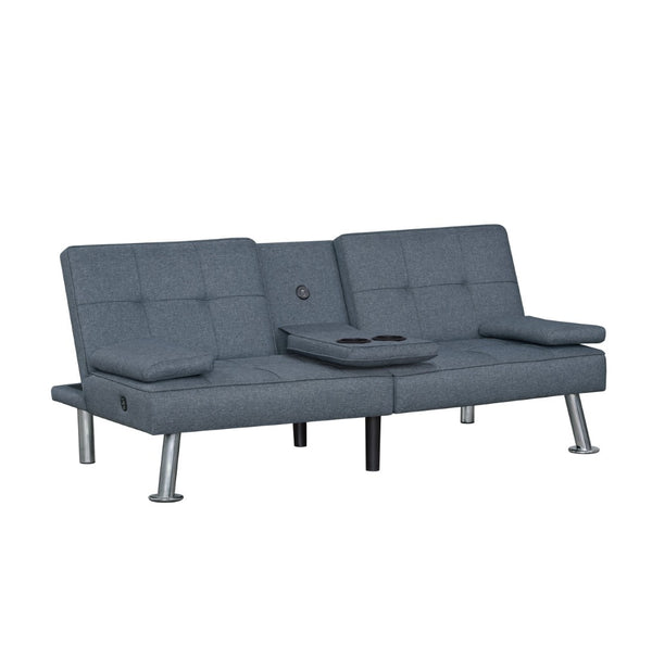 English Elm Modern Tufted Charcoal Futon Sofa Bed with Usb Charging and Built-in Cupholders B011P484416
