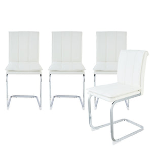 English Elm Modern Pu Leather Cantilever Dining Chairs Set of 4 with Steel Arc Frame for Kitchen White W5123P454222