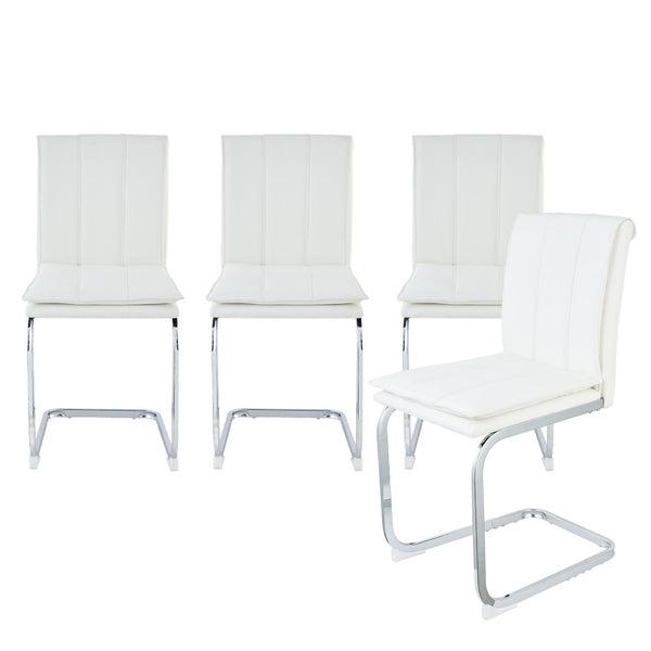 English Elm Modern Pu Leather Cantilever Dining Chairs Set of 4 with Steel Arc Frame for Kitchen White W5123P454222