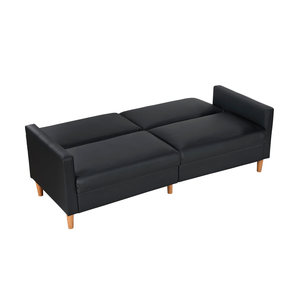 English Elm Comfort Convertible Sleeper Sofa Faux Leather Futon with Plywood Frame, Pocket Coil Comfort, Walnut Legs, 79" Black 46 L x 36.5 W x 17 H B011P332249