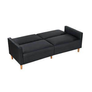 English Elm Comfort Convertible Sleeper Sofa Faux Leather Futon with Plywood Frame, Pocket Coil Comfort, Walnut Legs, 79" Black 46 L x 36.5 W x 17 H B011P332249