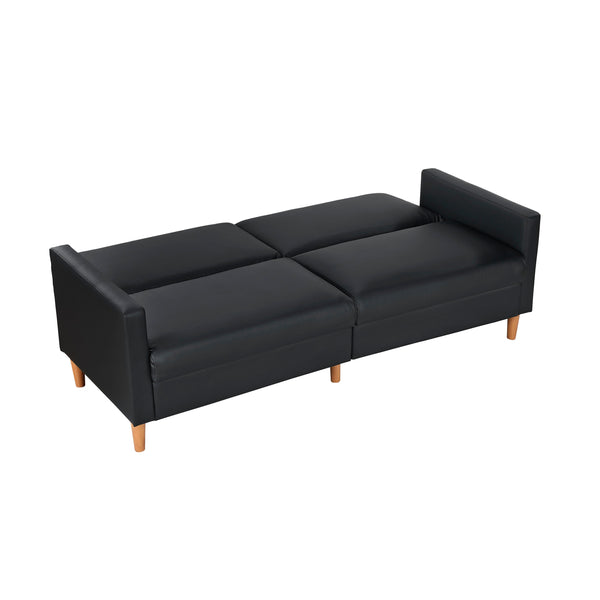 English Elm Comfort Convertible Sleeper Sofa Faux Leather Futon with Plywood Frame, Pocket Coil Comfort, Walnut Legs, 79" Black 46 L x 36.5 W x 17 H B011P332249