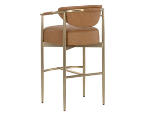 Sunpan Heloise Barstool - Elegant Faux Leather Upholstery With Gold Stainless Steel For Chic Dining Spaces Brown Faux Leather 112065