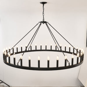 English Elm 59.06 Inch Matte Black Wagon Wheel Chandelier 54 Light Farmhouse Grand Entryway W5008P388933